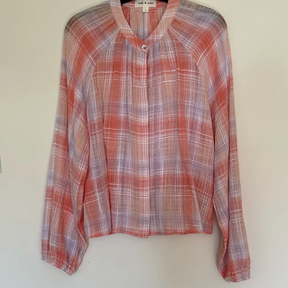 Anthropologie Cloth and Stone Plaid Blouse NWOT Size Large - Picture 3 of 6
